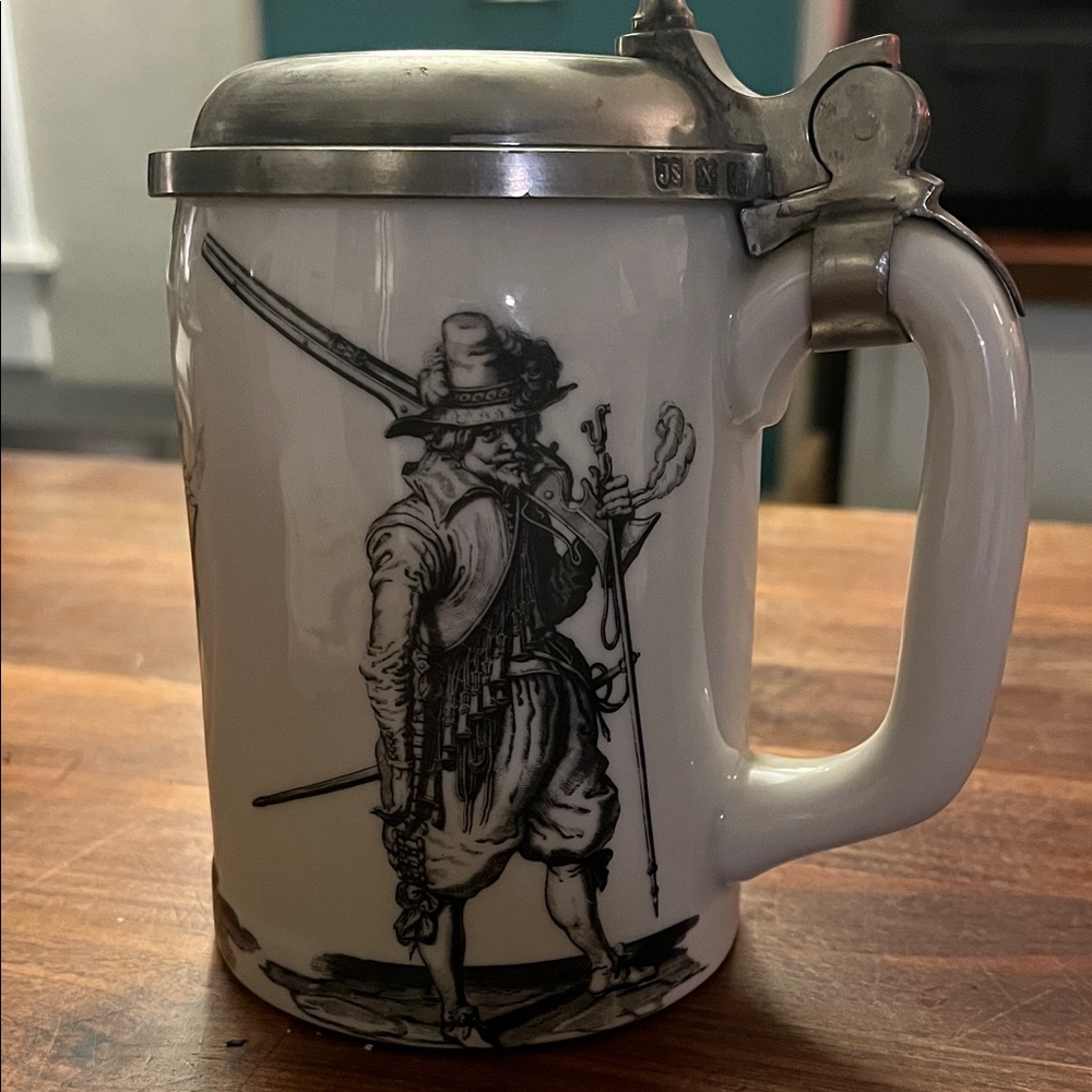 Vintage Brazilian Ceramic Beer Stein with Pewter Lid